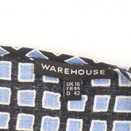 Warehouse Women Blue Geometric Shift Dress Size 16 Short Sleeve