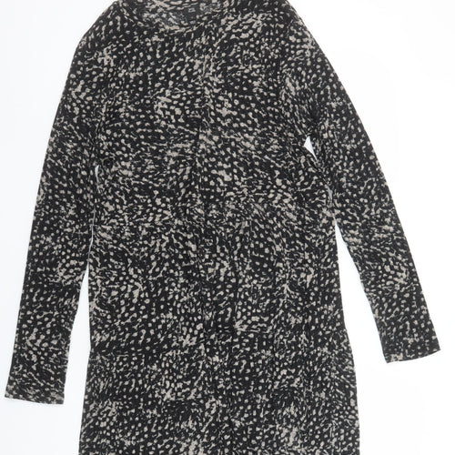 River Island Women's Black Animal Print Long Sleeve Shift Dress Size 16