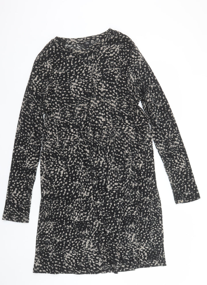 River Island Women's Black Animal Print Long Sleeve Shift Dress Size 16