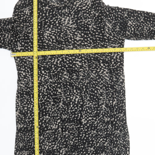 River Island Women's Black Animal Print Long Sleeve Shift Dress Size 16