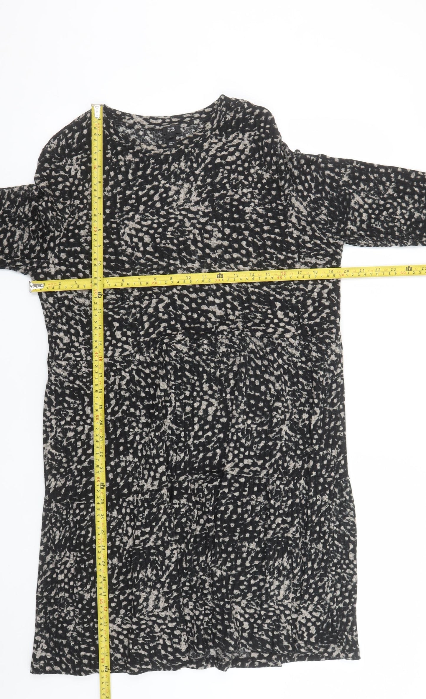 River Island Women's Black Animal Print Long Sleeve Shift Dress Size 16