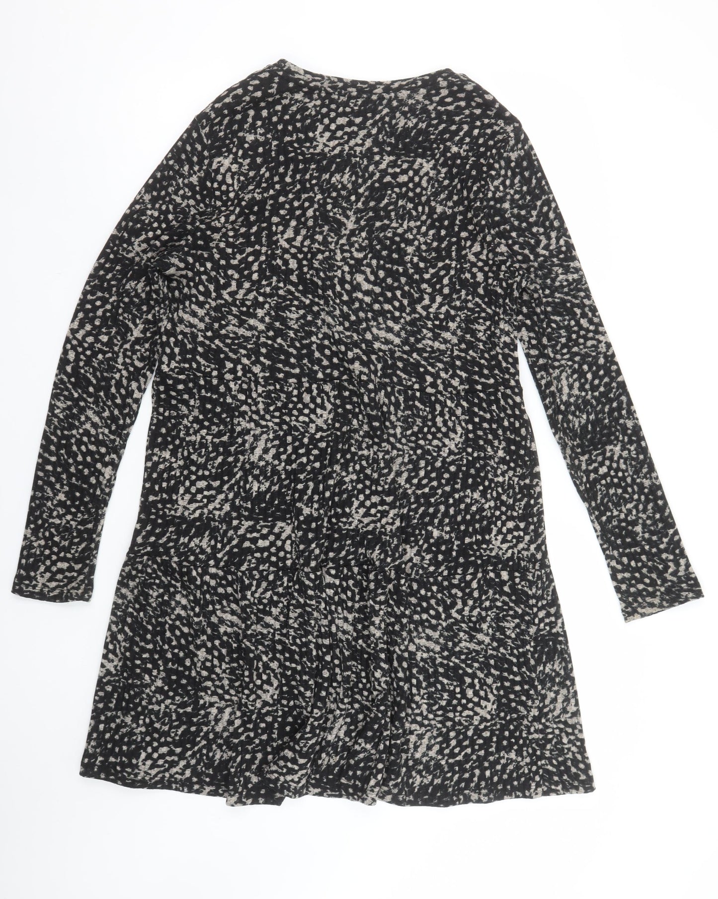 River Island Women's Black Animal Print Long Sleeve Shift Dress Size 16