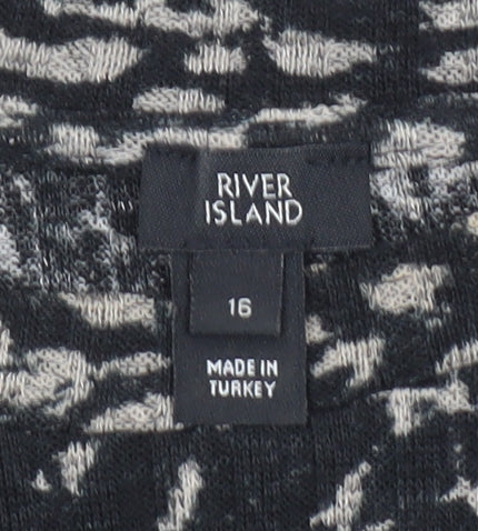 River Island Women's Black Animal Print Long Sleeve Shift Dress Size 16