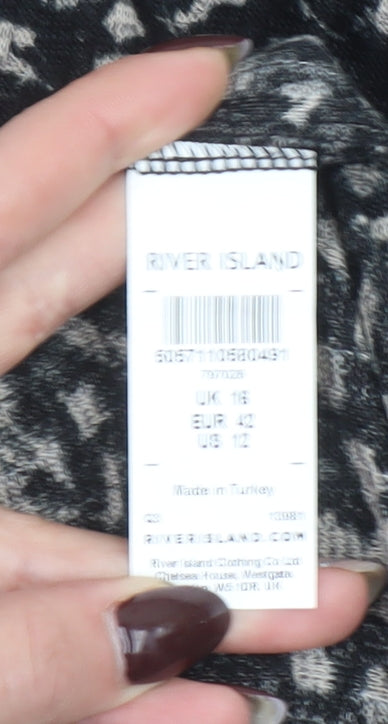 River Island Women's Black Animal Print Long Sleeve Shift Dress Size 16