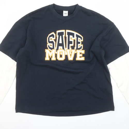 Zara Womens Navy Two Tone Pullover Sweatshirt Size 12 Graphic Print