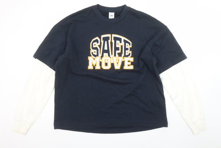 Zara Womens Navy Two Tone Pullover Sweatshirt Size 12 Graphic Print