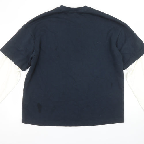 Zara Womens Navy Two Tone Pullover Sweatshirt Size 12 Graphic Print