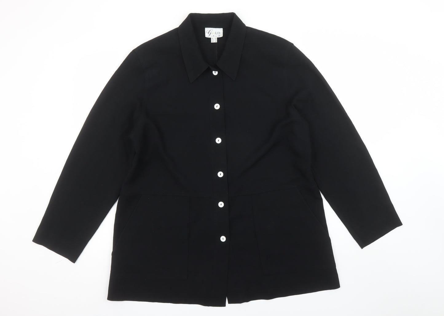 Gold by Michael K Women's Black Button-Up Shirt UK 16 Classic Style