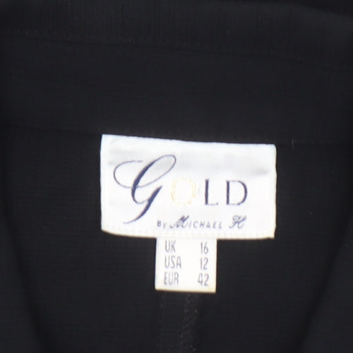 Gold by Michael K Women's Black Button-Up Shirt UK 16 Classic Style