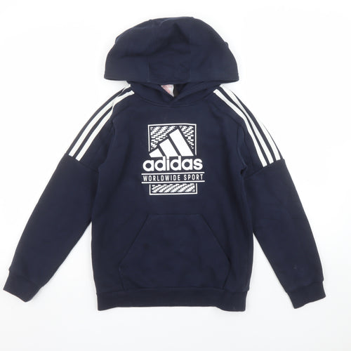 Adidas Boys Navy Hoodie 9-10 Years Pullover Graphic Sport Style