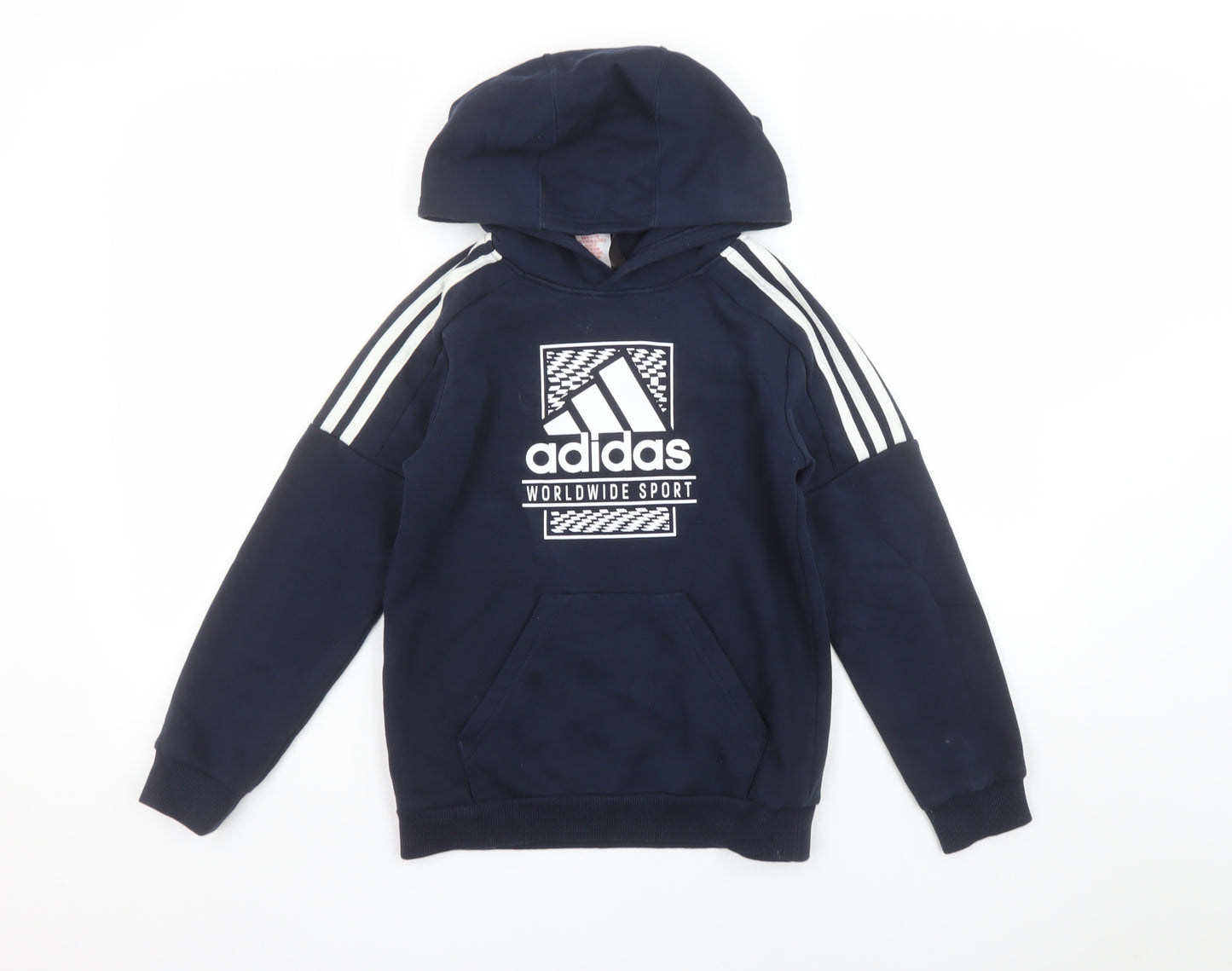 Adidas Boys Navy Hoodie 9-10 Years Pullover Graphic Sport Style