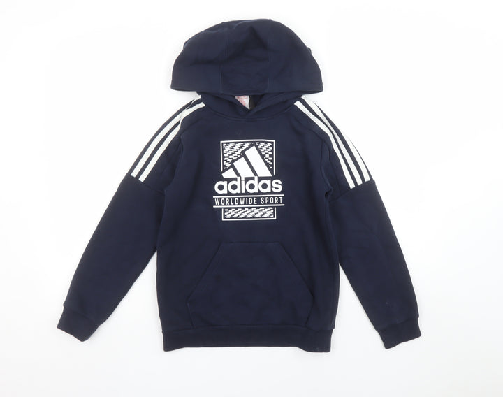 Adidas Boys Navy Hoodie 9-10 Years Pullover Graphic Sport Style