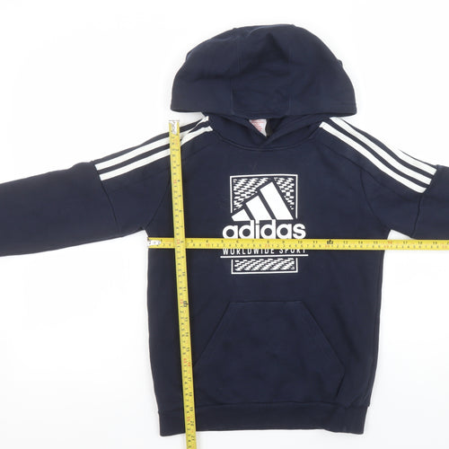 Adidas Boys Navy Hoodie 9-10 Years Pullover Graphic Sport Style