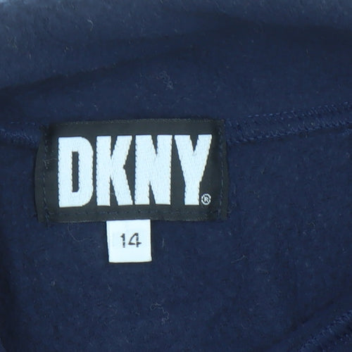 DKNY Girls Blue 14 Years Fleece High Neck Pullover Sweatshirt