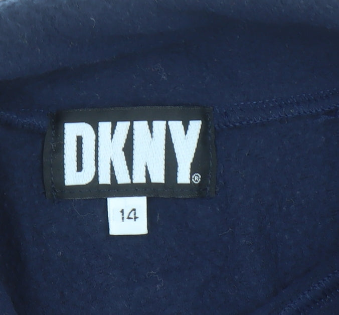 DKNY Girls Blue 14 Years Fleece High Neck Pullover Sweatshirt