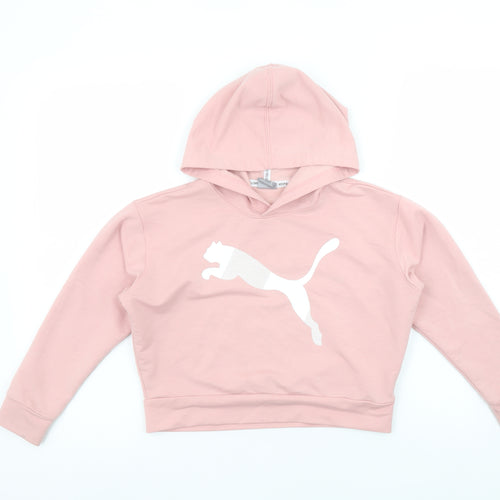Puma Girls Pink Pullover Hoodie 7-8 Years Lightweight Logo Sportswear