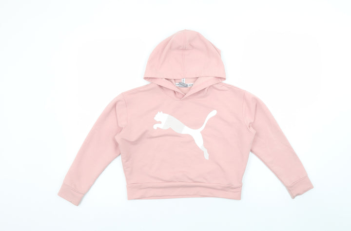 Puma Girls Pink Pullover Hoodie 7-8 Years Lightweight Logo Sportswear