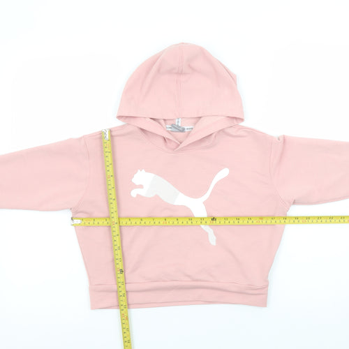 Puma Girls Pink Pullover Hoodie 7-8 Years Lightweight Logo Sportswear