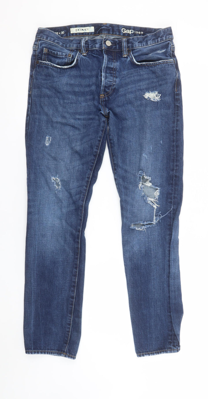 Gap 1969 Men's Blue Skinny Distressed Jeans Size 32x30