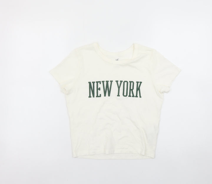 Hollister Womens Ivory New York Print Short Sleeve Cotton T-Shirt XS