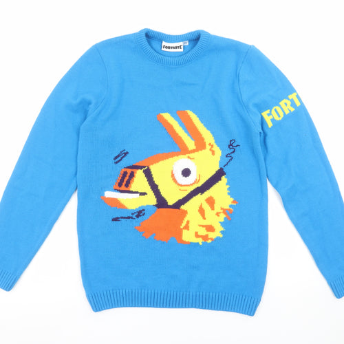 Fortnite Boys Blue Llama Graphic Knit Jumper YL 14 Years Pullover Sweater