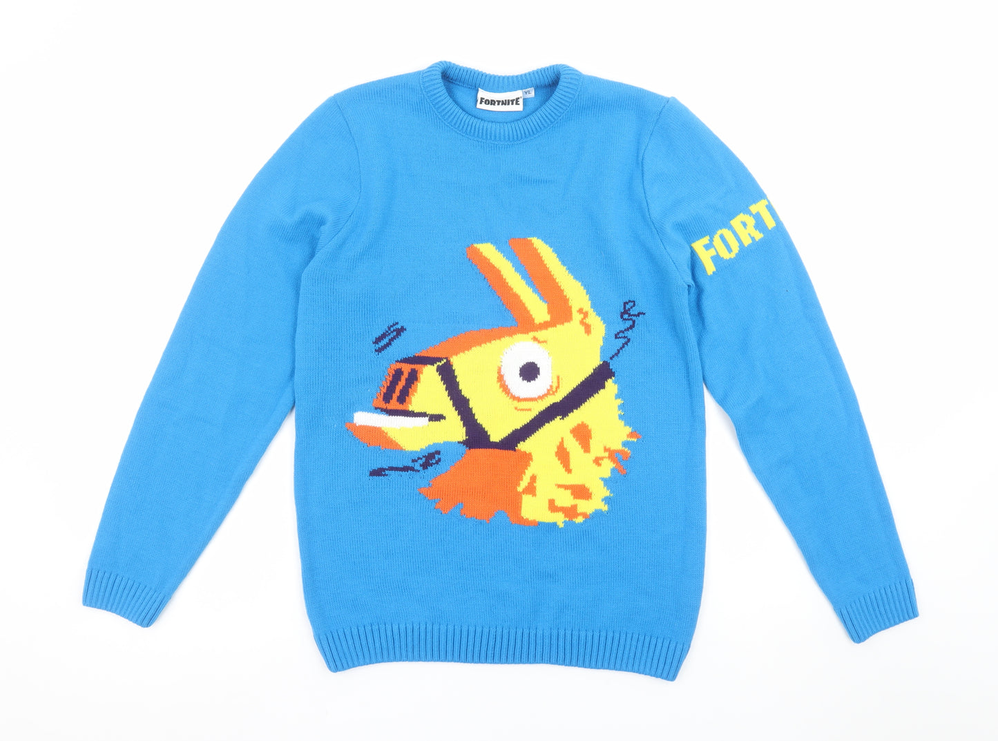 Fortnite Boys Blue Llama Graphic Knit Jumper YL 14 Years Pullover Sweater