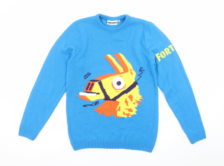 Fortnite Boys Blue Llama Graphic Knit Jumper YL 14 Years Pullover Sweater