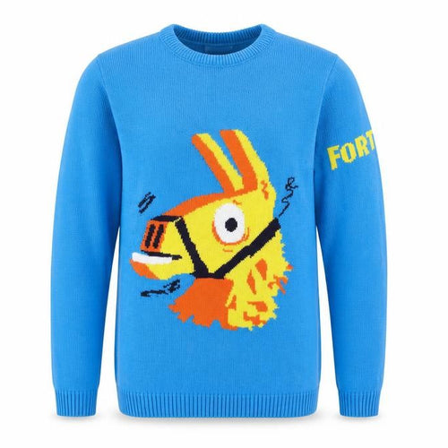 Fortnite Boys Blue Llama Graphic Knit Jumper YL 14 Years Pullover Sweater