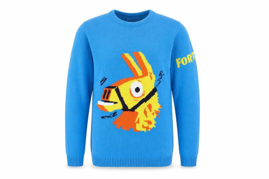 Fortnite Boys Blue Llama Graphic Knit Jumper YL 14 Years Pullover Sweater