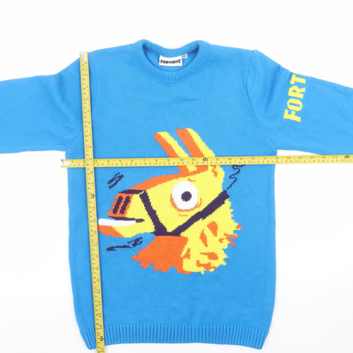 Fortnite Boys Blue Llama Graphic Knit Jumper YL 14 Years Pullover Sweater
