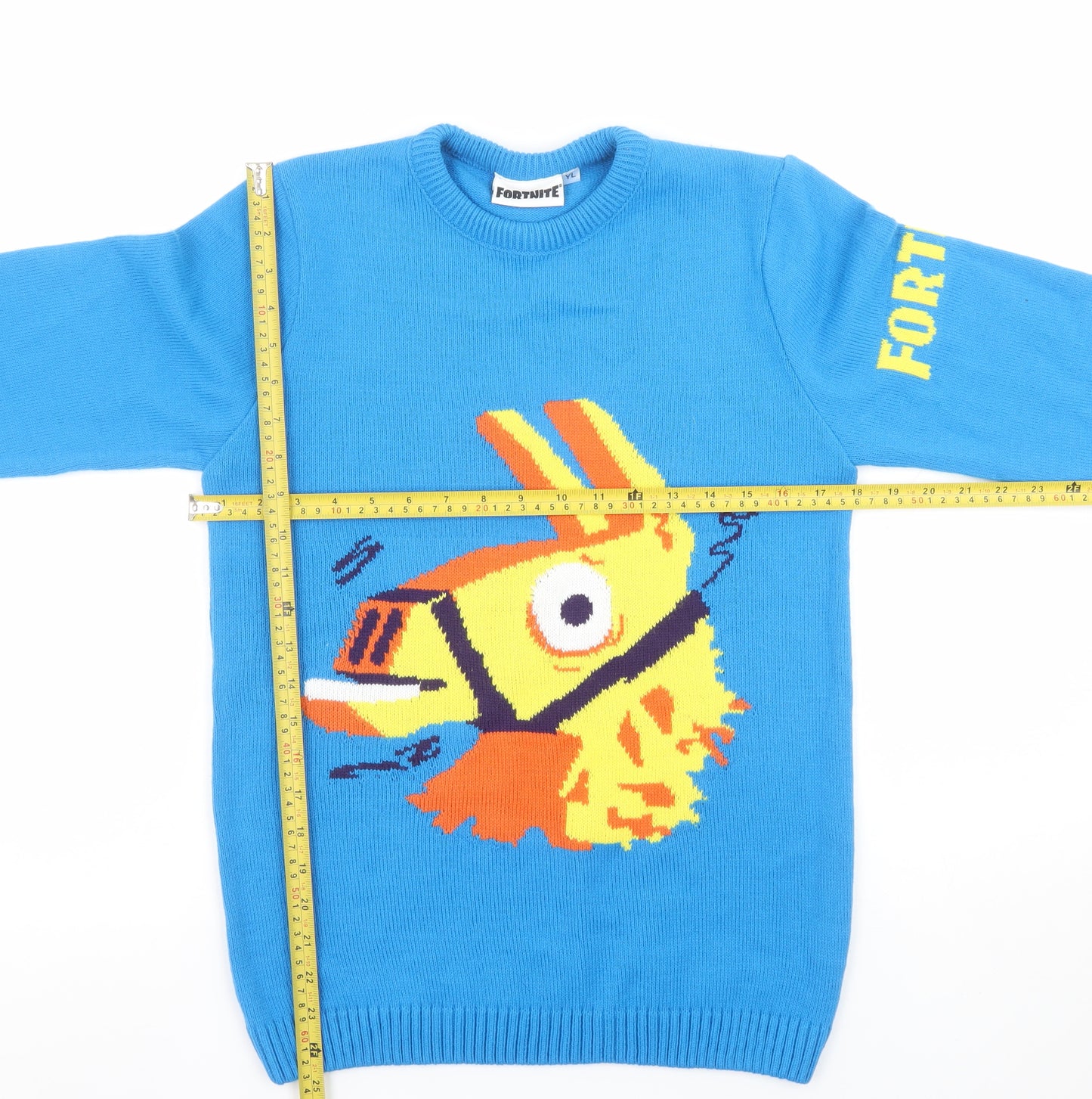 Fortnite Boys Blue Llama Graphic Knit Jumper YL 14 Years Pullover Sweater