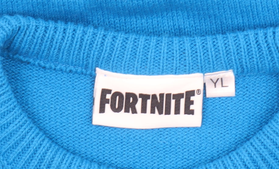 Fortnite Boys Blue Llama Graphic Knit Jumper YL 14 Years Pullover Sweater