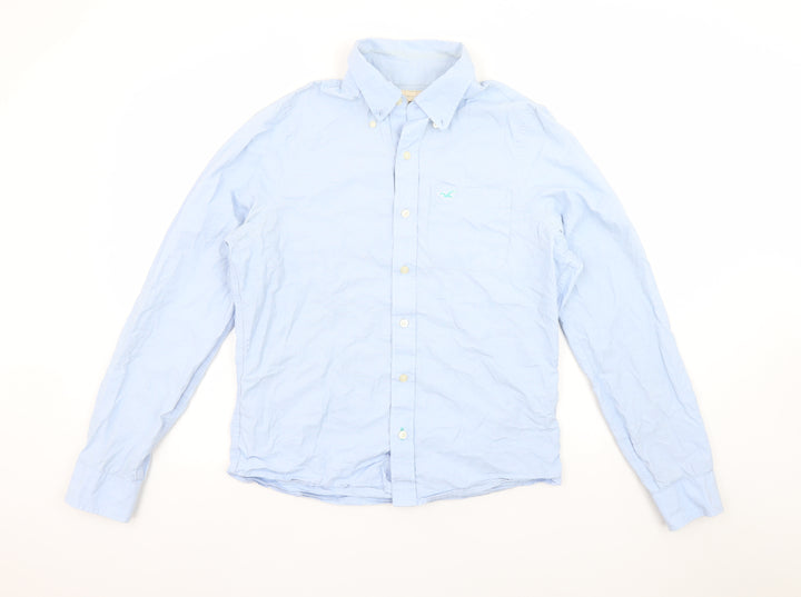 Hollister Men Blue Button-Down Long Sleeve Cotton Shirt Size L