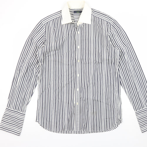 Ted Baker Men's Blue White Striped Slim Fit 15.5 Inch Formal Shirt