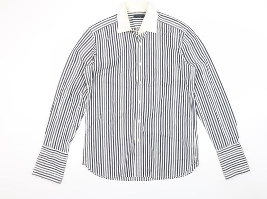 Ted Baker Men's Blue White Striped Slim Fit 15.5 Inch Formal Shirt
