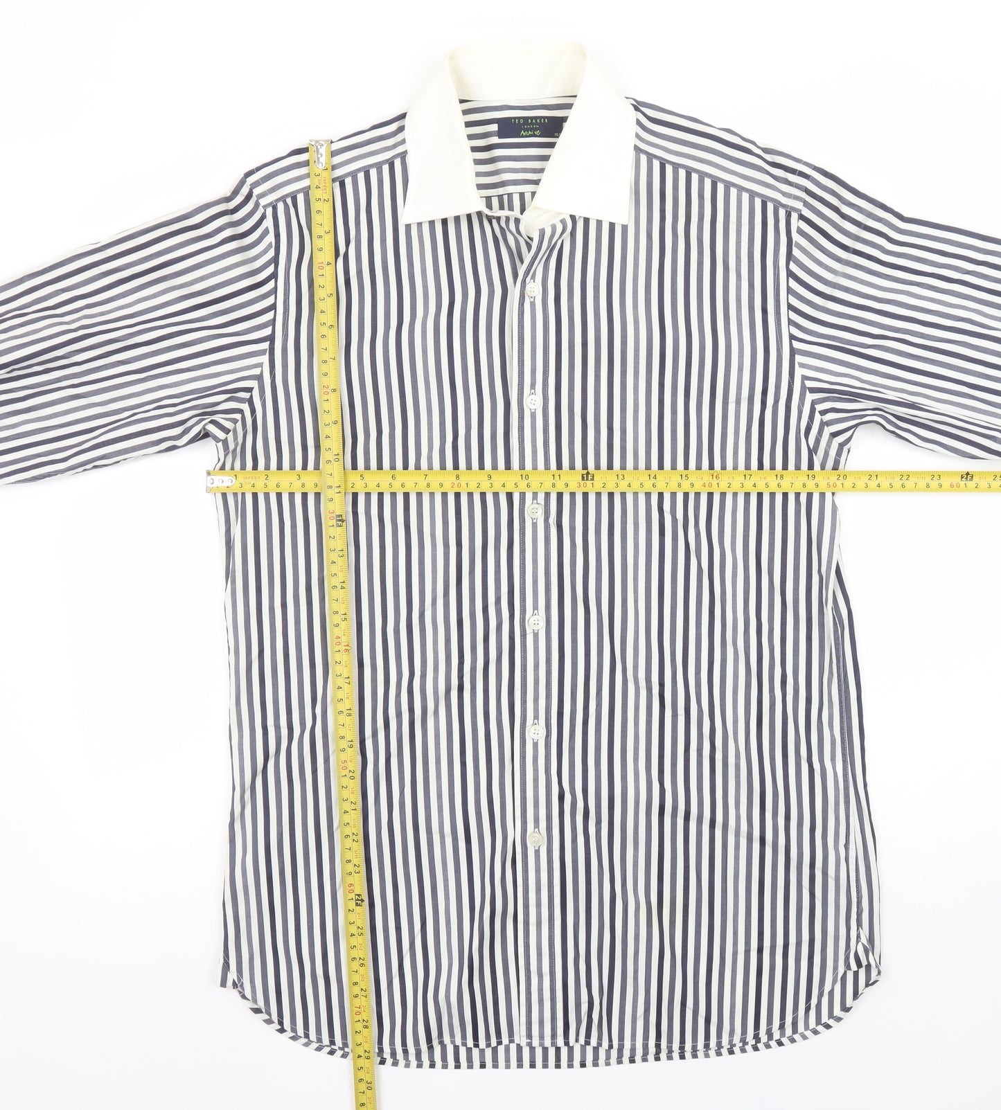 Ted Baker Men's Blue White Striped Slim Fit 15.5 Inch Formal Shirt