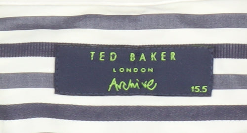 Ted Baker Men's Blue White Striped Slim Fit 15.5 Inch Formal Shirt