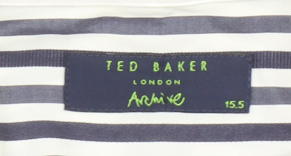 Ted Baker Men's Blue White Striped Slim Fit 15.5 Inch Formal Shirt