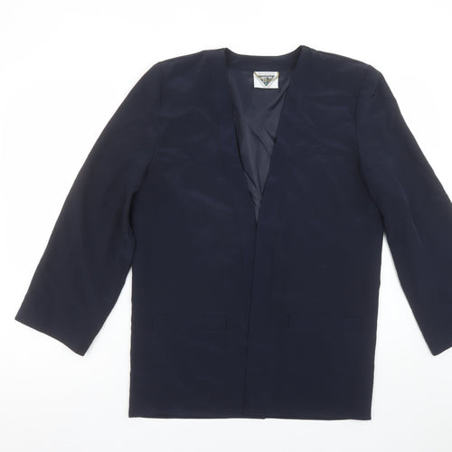 Jacques Vert Women Navy Blue Long Blazer Jacket Size 10 Classic Fit