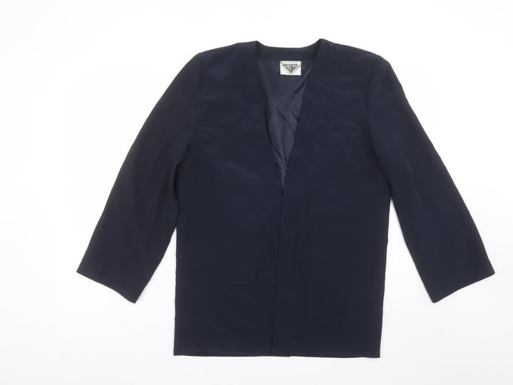 Jacques Vert Women Navy Blue Long Blazer Jacket Size 10 Classic Fit