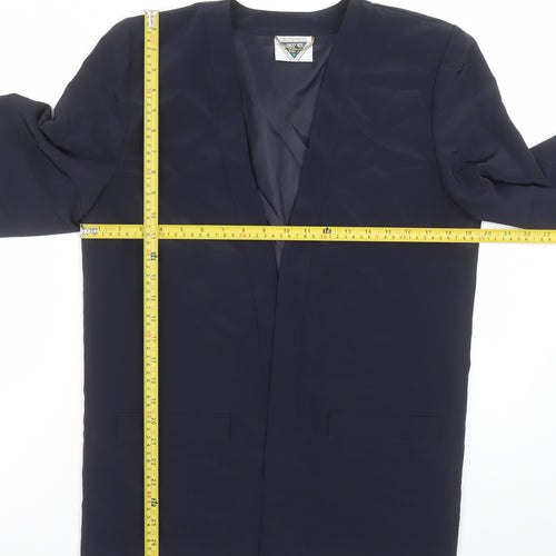 Jacques Vert Women Navy Blue Long Blazer Jacket Size 10 Classic Fit