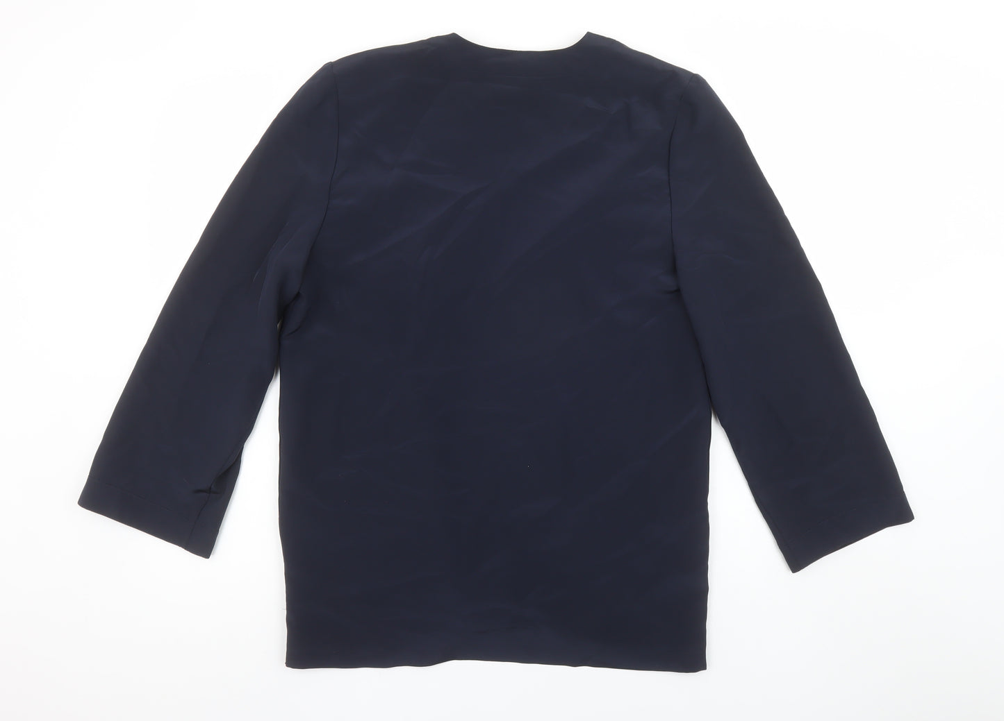 Jacques Vert Women Navy Blue Long Blazer Jacket Size 10 Classic Fit