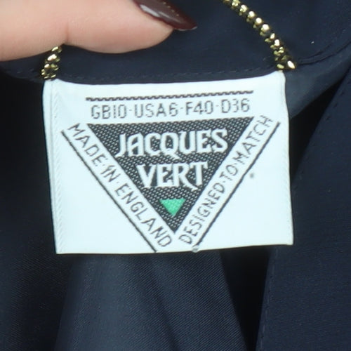 Jacques Vert Women Navy Blue Long Blazer Jacket Size 10 Classic Fit