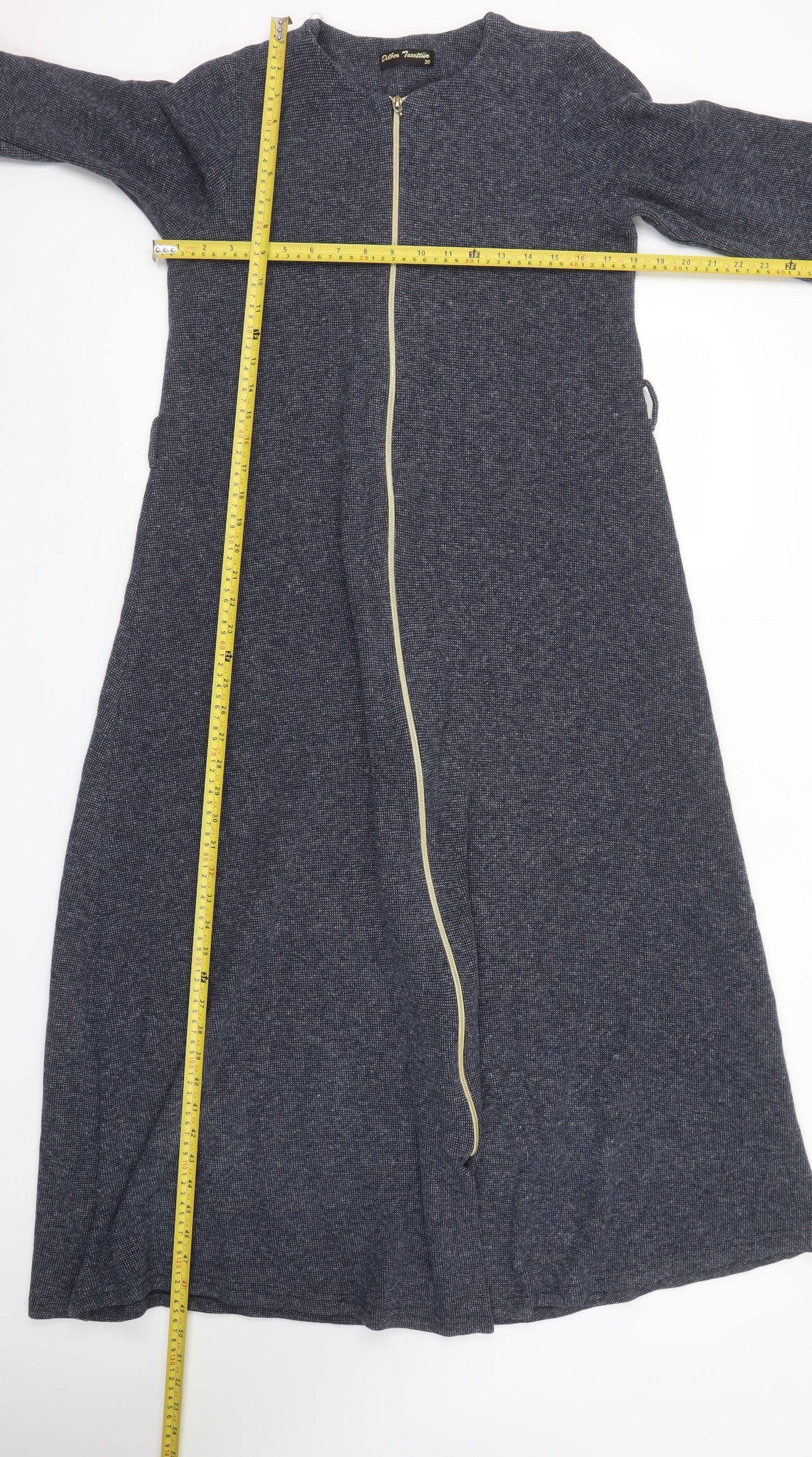 Dilber Tesettür Women Blue Maxi Knit Zip Long Sleeve Dress Size 10