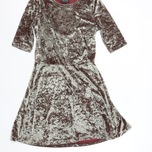 Topshop Women’s Brown Crushed Velvet Fit & Flare Dress UK 8