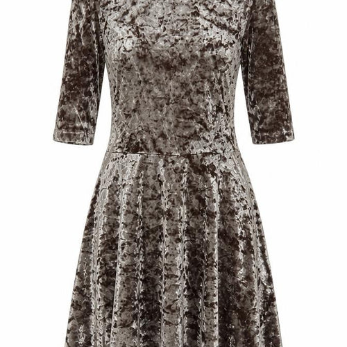 Topshop Women’s Brown Crushed Velvet Fit & Flare Dress UK 8