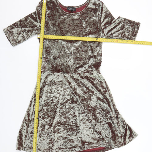 Topshop Women’s Brown Crushed Velvet Fit & Flare Dress UK 8