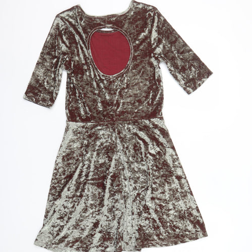 Topshop Women’s Brown Crushed Velvet Fit & Flare Dress UK 8