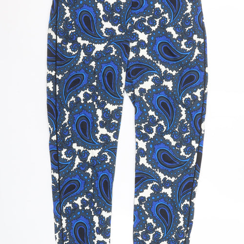 Topshop Womens Blue Paisley Slim Cropped Trousers Size 10
