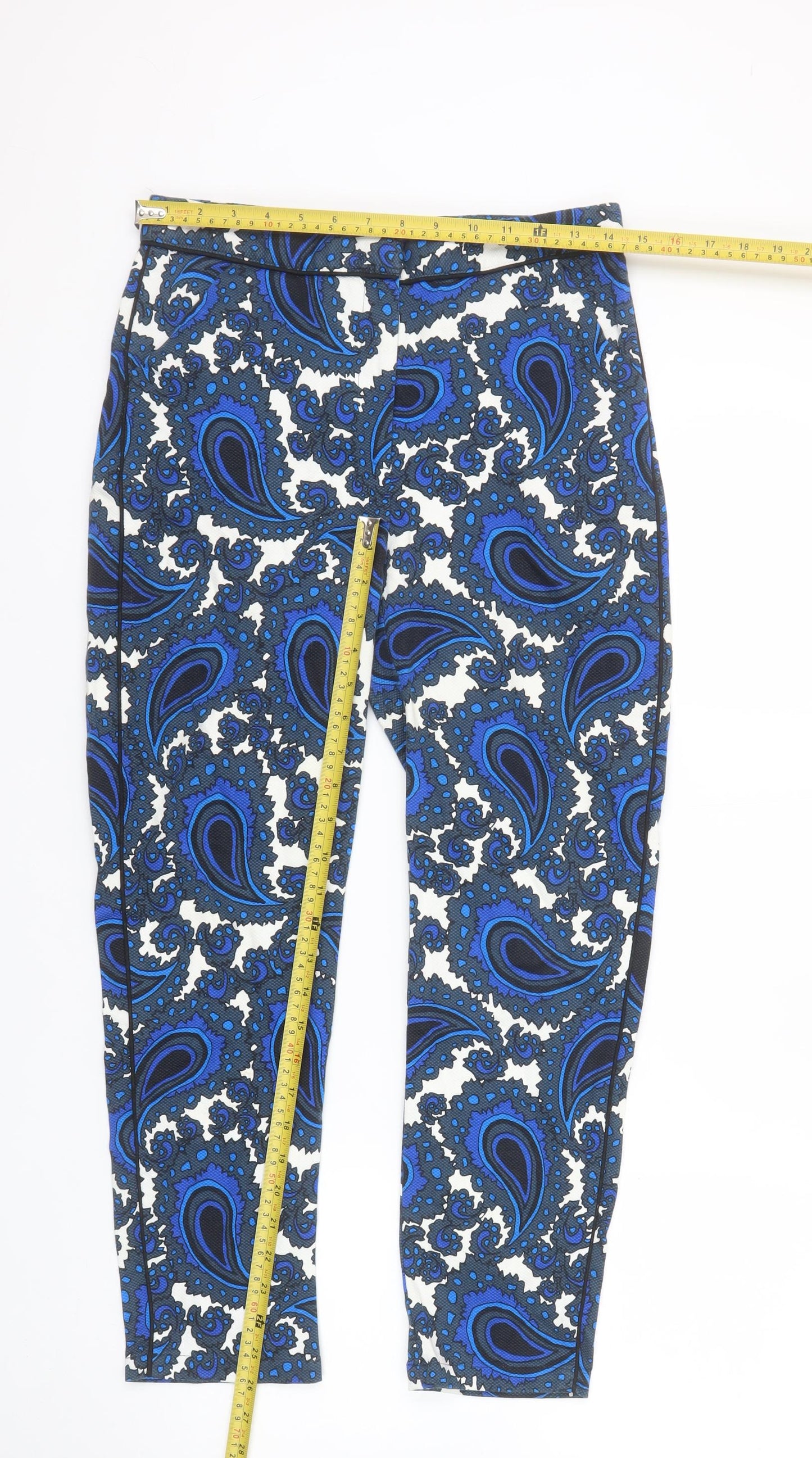 Topshop Womens Blue Paisley Slim Cropped Trousers Size 10